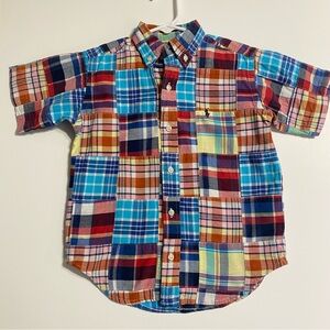 Ralph Lauren Boys 4/4T Madras Patchwook Shirt Multicolor Plaid Button Down Short